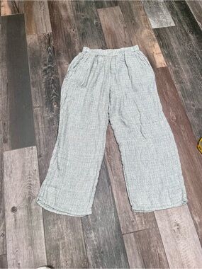 Flax 100% Linen Textured Wide-Leg Pants Sz S Gray/beige Pockets Lagenlook Boho